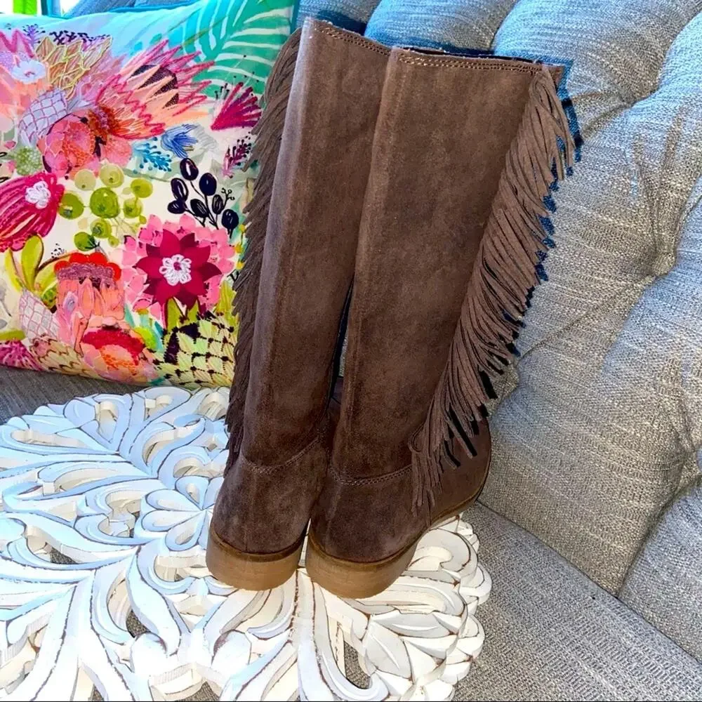 Lucky Brand Fringe Suede Leather Boots 6 NEW